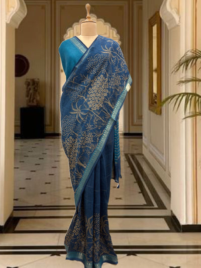 Swapnasundari Blue Moonga Cotton Printed Saree