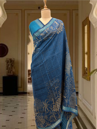 Swapnasundari Blue Moonga Cotton Printed Saree