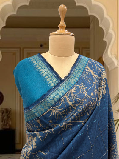 Swapnasundari Blue Moonga Cotton Printed Saree