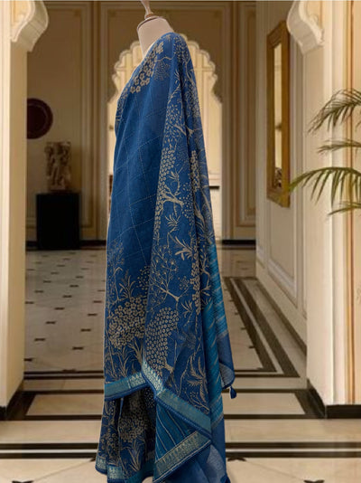 Swapnasundari Blue Moonga Cotton Printed Saree