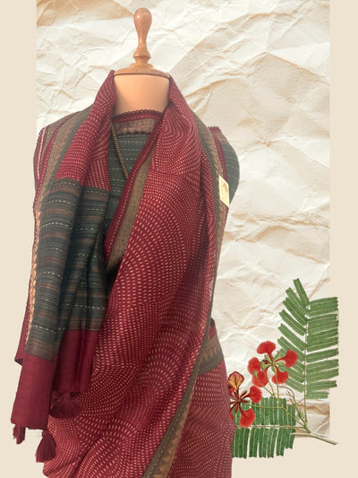 Damyanti Maroon Moonga Cotton Printed Saree