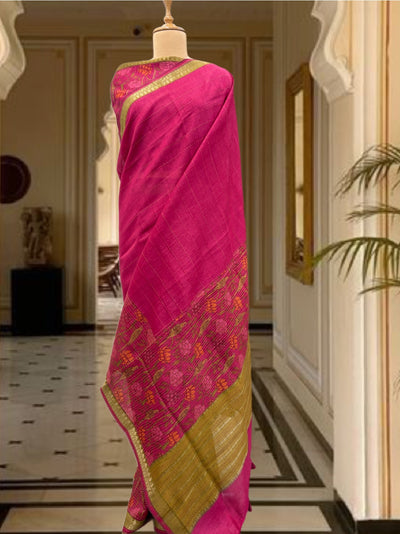 Kampilya Pink Moonga Cotton Printed Saree
