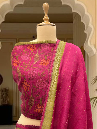 Kampilya Pink Moonga Cotton Printed Saree