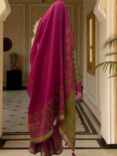 Kampilya Pink Moonga Cotton Printed Saree