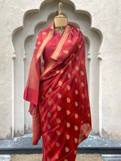 Samyukta Red Moonga Cotton Saree