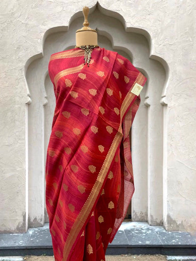 Samyukta Red Moonga Cotton Saree