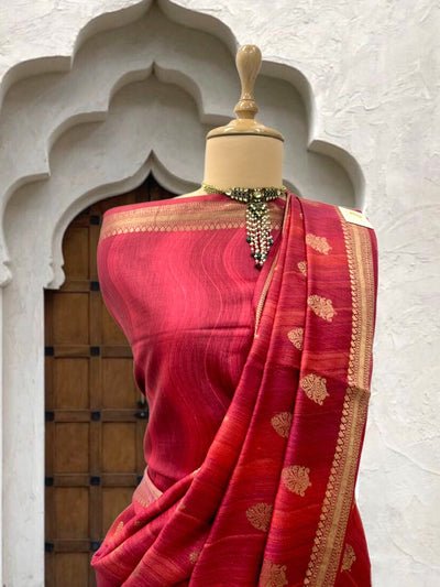Samyukta Red Moonga Cotton Saree