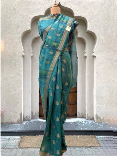 Diya Turquoise Moonga Cotton Saree