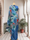 Hand Painted Blue Moonga Cotton Saree