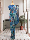 Hand Painted Blue Moonga Cotton Saree