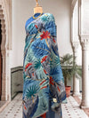 Hand Painted Blue Moonga Cotton Saree