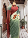 Hand Painted Sea Green Moonga Cotton Saree