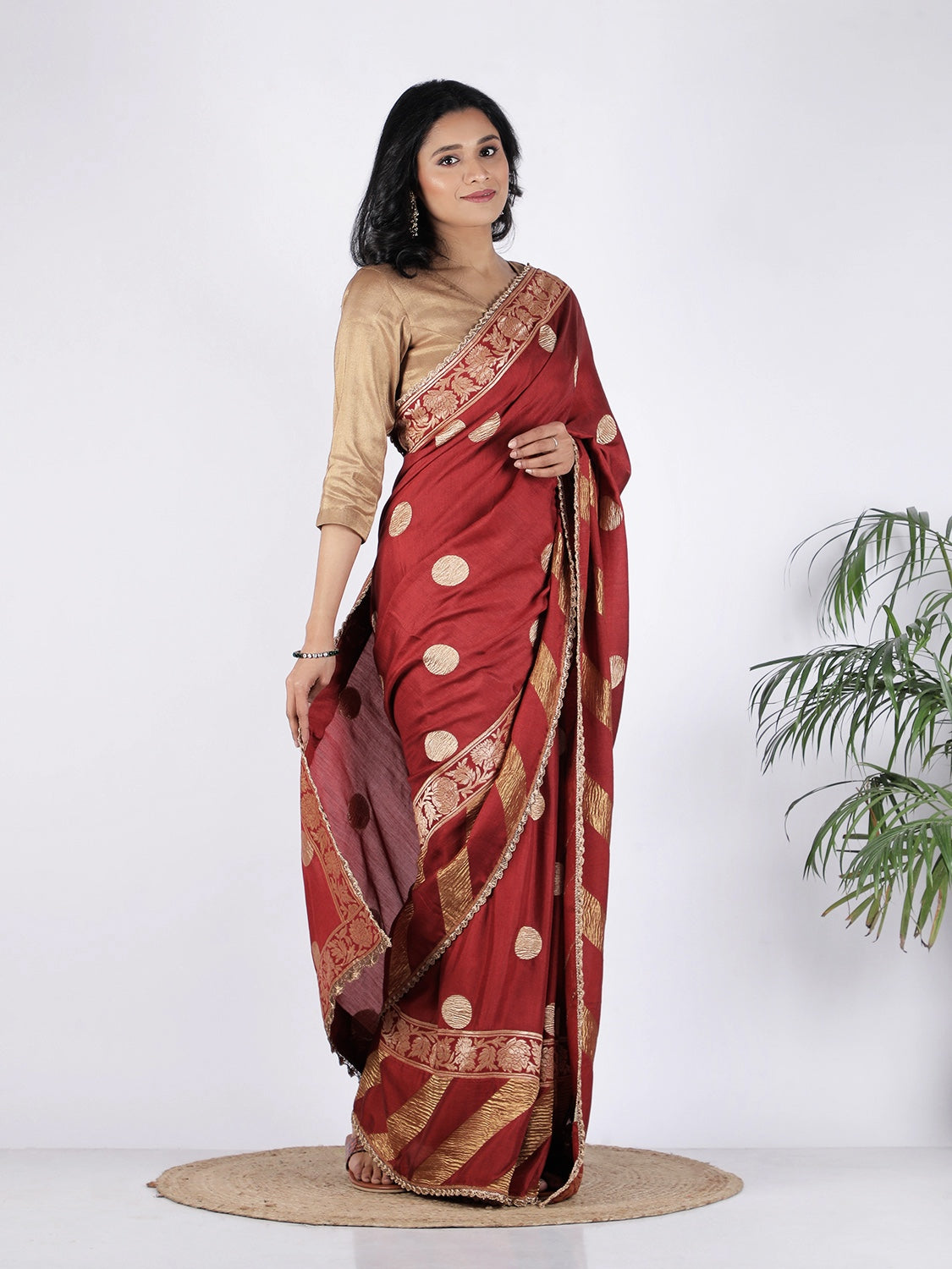 Ruhi Brick Rust Moonga Georgette Saree