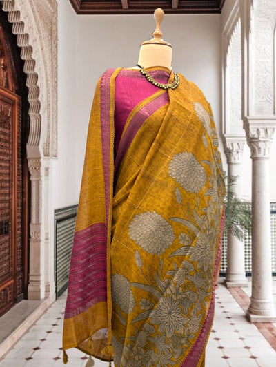 Phalguni Yellow Moonga Cotton Saree
