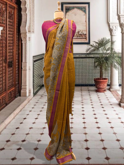 Phalguni Yellow Moonga Cotton Saree