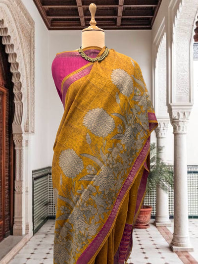 Phalguni Yellow Moonga Cotton Saree