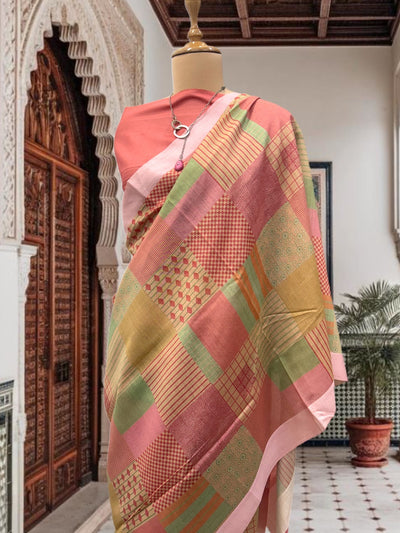 Secret Rendezvous Peach Moonga Cotton Saree