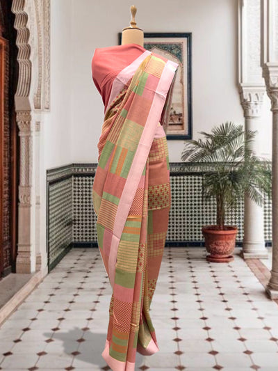 Secret Rendezvous Peach Moonga Cotton Saree