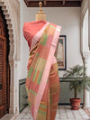 Secret Rendezvous Peach Moonga Cotton Saree