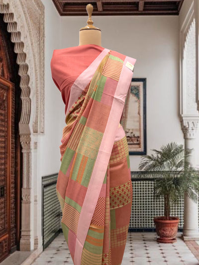 Secret Rendezvous Peach Moonga Cotton Saree
