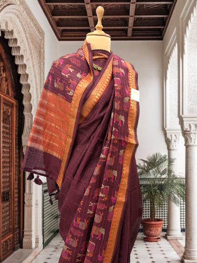 Kampilya Kantha Moonga Cotton Saree