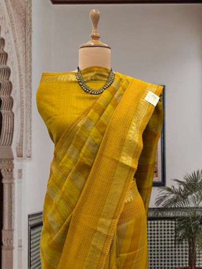 Jaisalmer Yellow Moonga Cotton Printed Saree