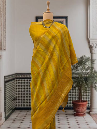 Jaisalmer Yellow Moonga Cotton Printed Saree