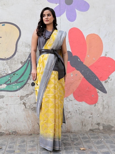 Florence Yellow & Grey Moonga Silk Saree