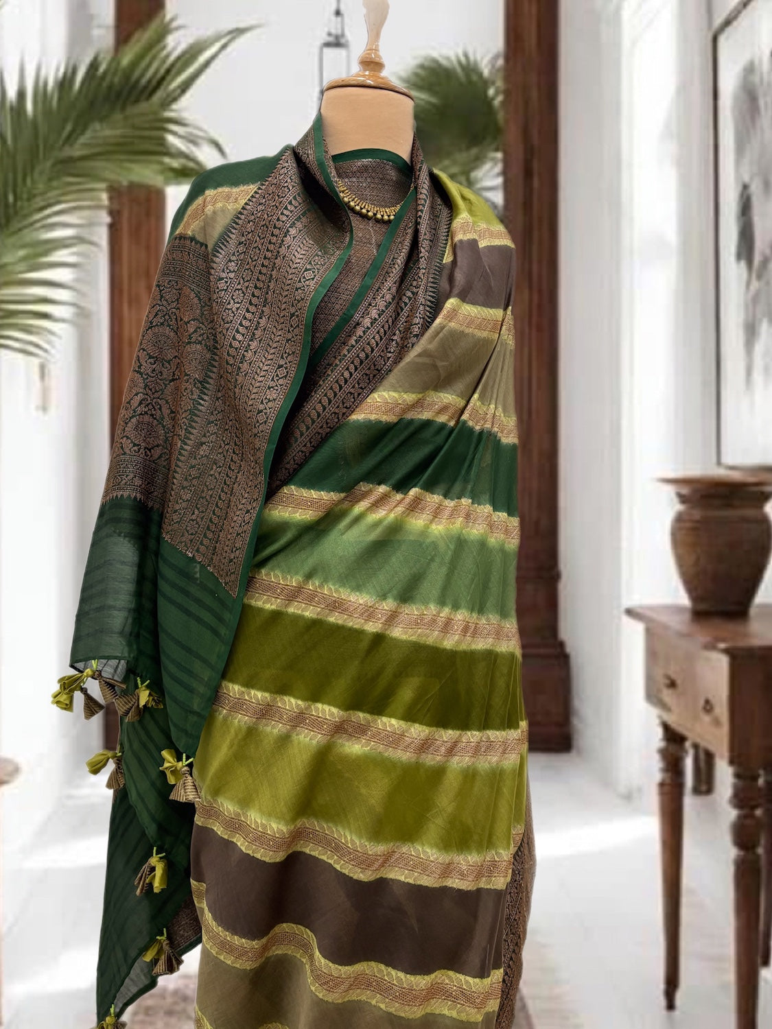 Saanvi Green Cotton Saree