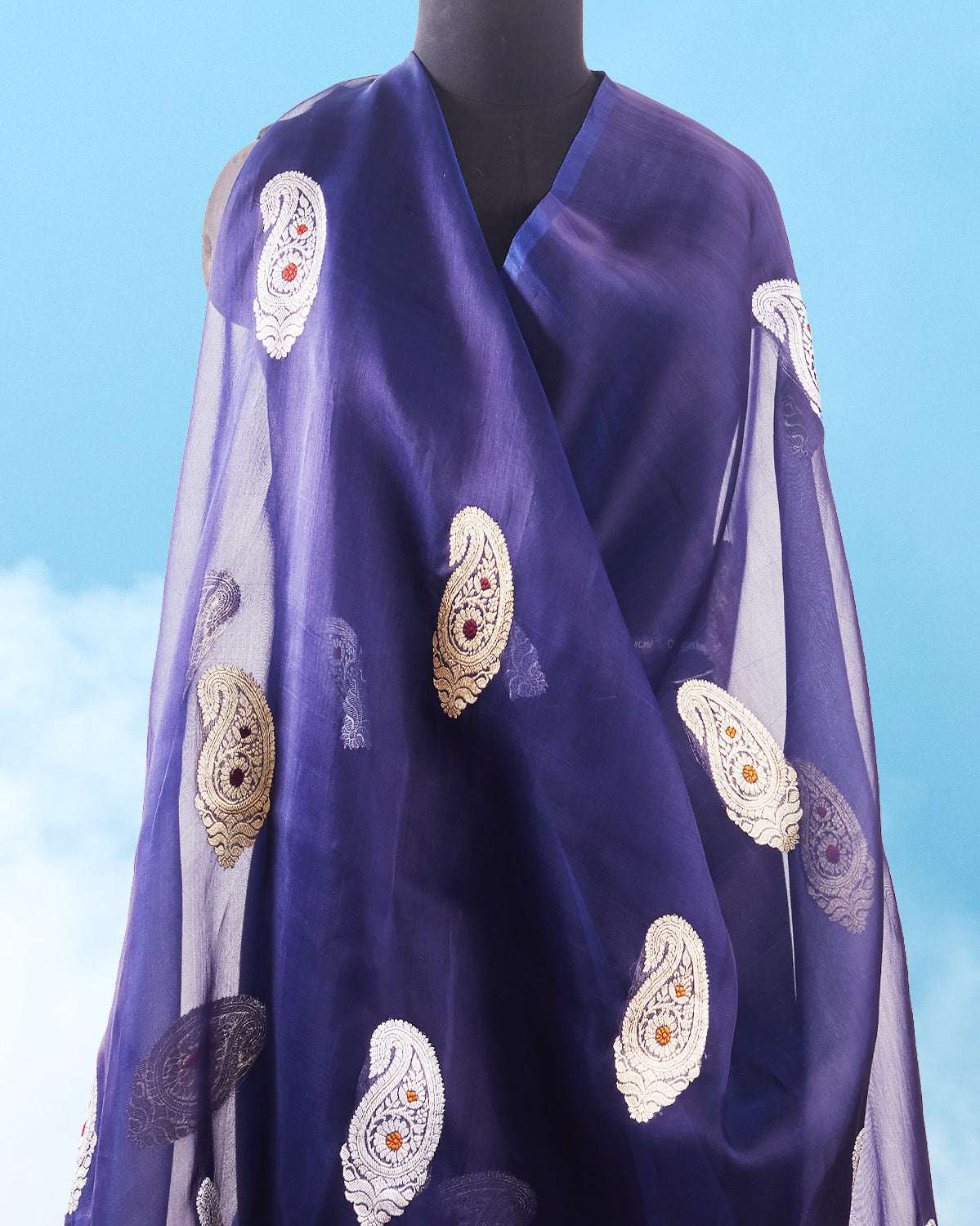 Epic Ink Blue Muslin Organza Saree