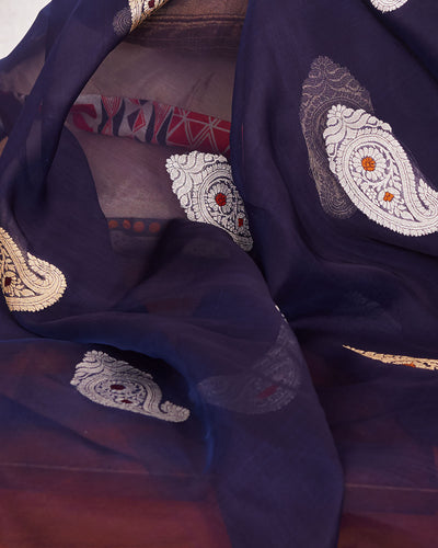 Epic Ink Blue Muslin Organza Saree