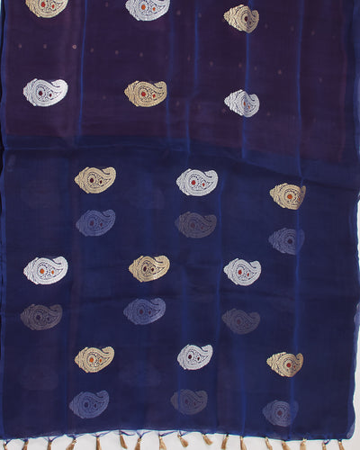 Epic Ink Blue Muslin Organza Saree