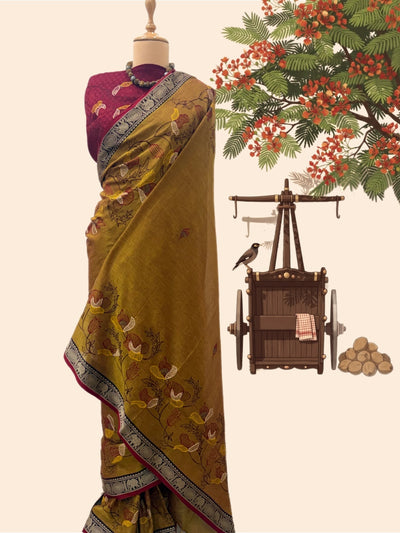 Konark Mustard Embroidered Cotton Saree