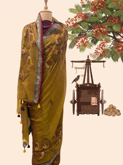 Konark Mustard Embroidered Cotton Saree
