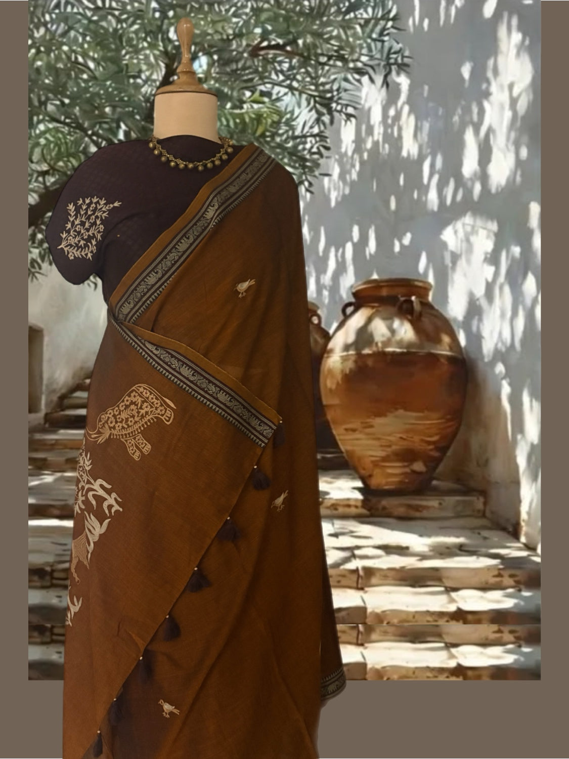 Moroccan Mustard Embroidered Cotton Saree