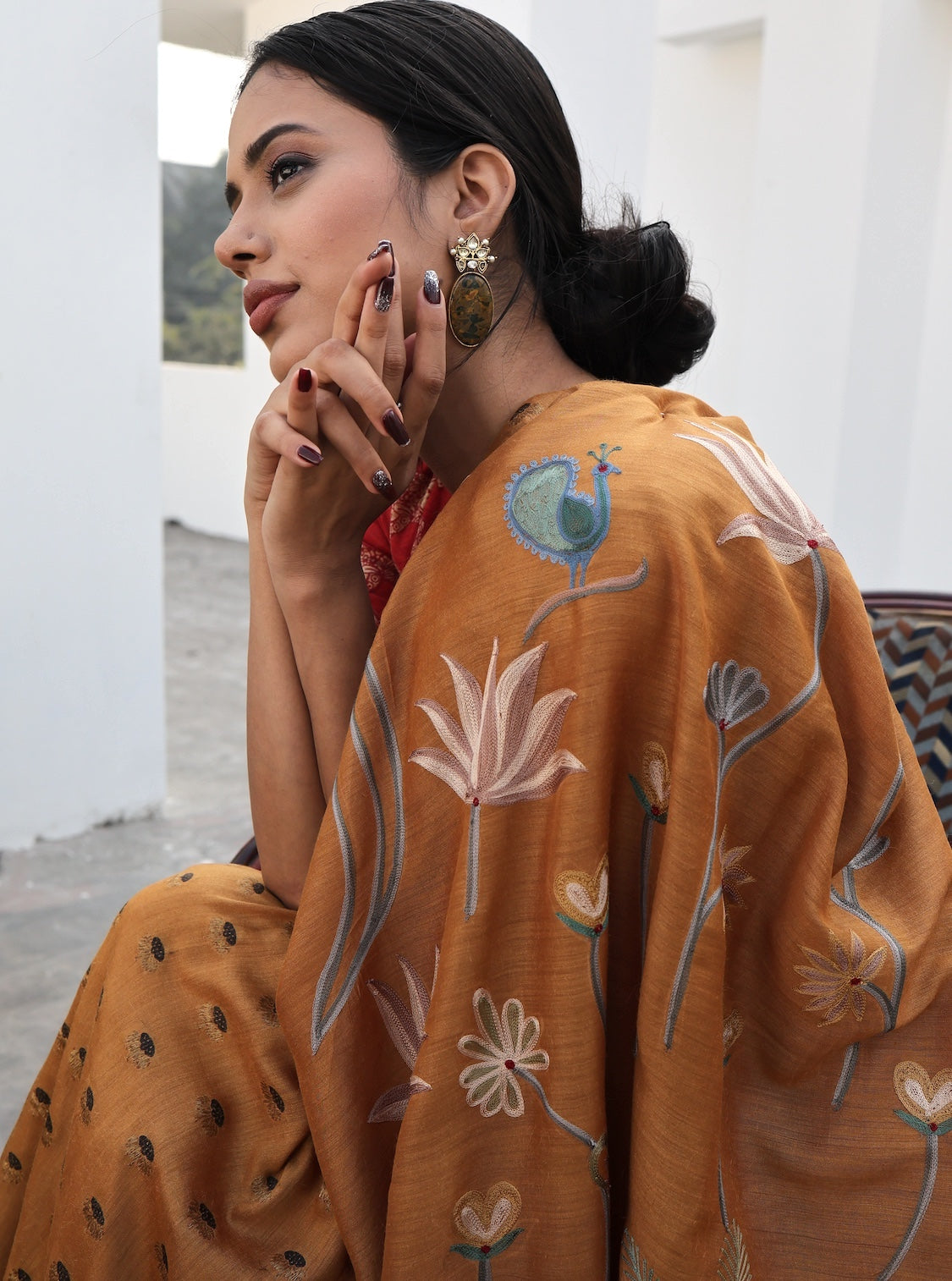 Mayuri Mustard Kashidakari work Saree