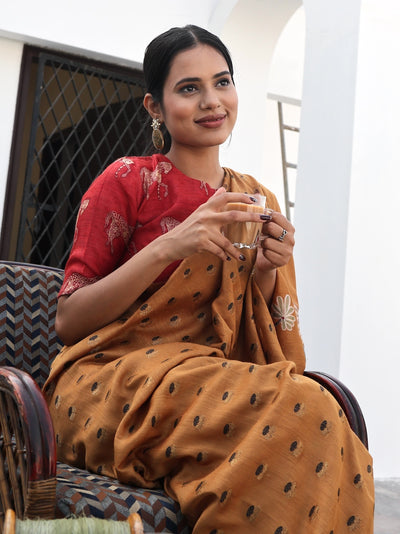Mayuri Mustard Kashidakari work Saree