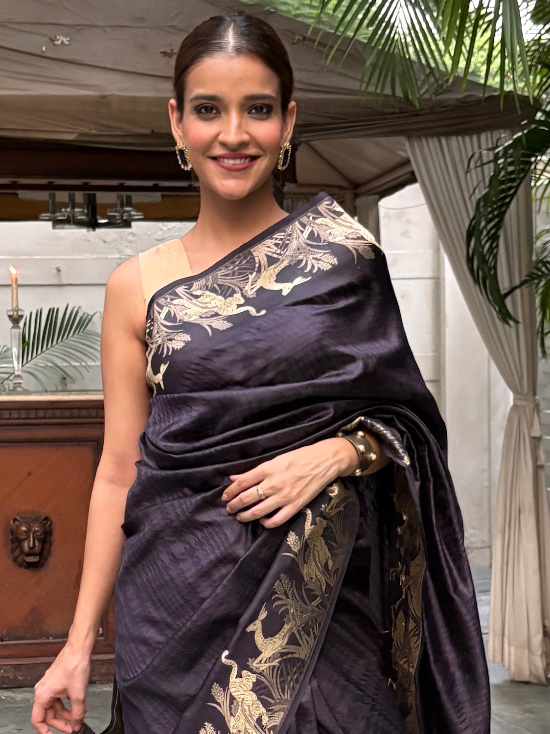 Nocturnal Animal Blue Katan Silk Saree