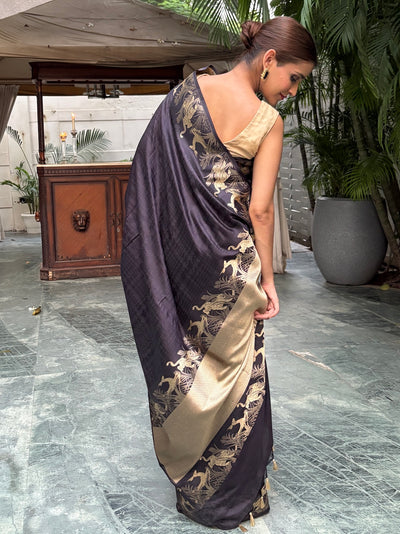 Nocturnal Animal Blue Katan Silk Saree