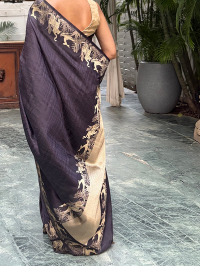 Nocturnal Animal Blue Katan Silk Saree