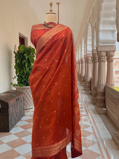 Burnt Orange Cotton Chanderi Saree