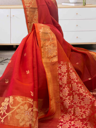 Gulmohar Orange Cotton Saree