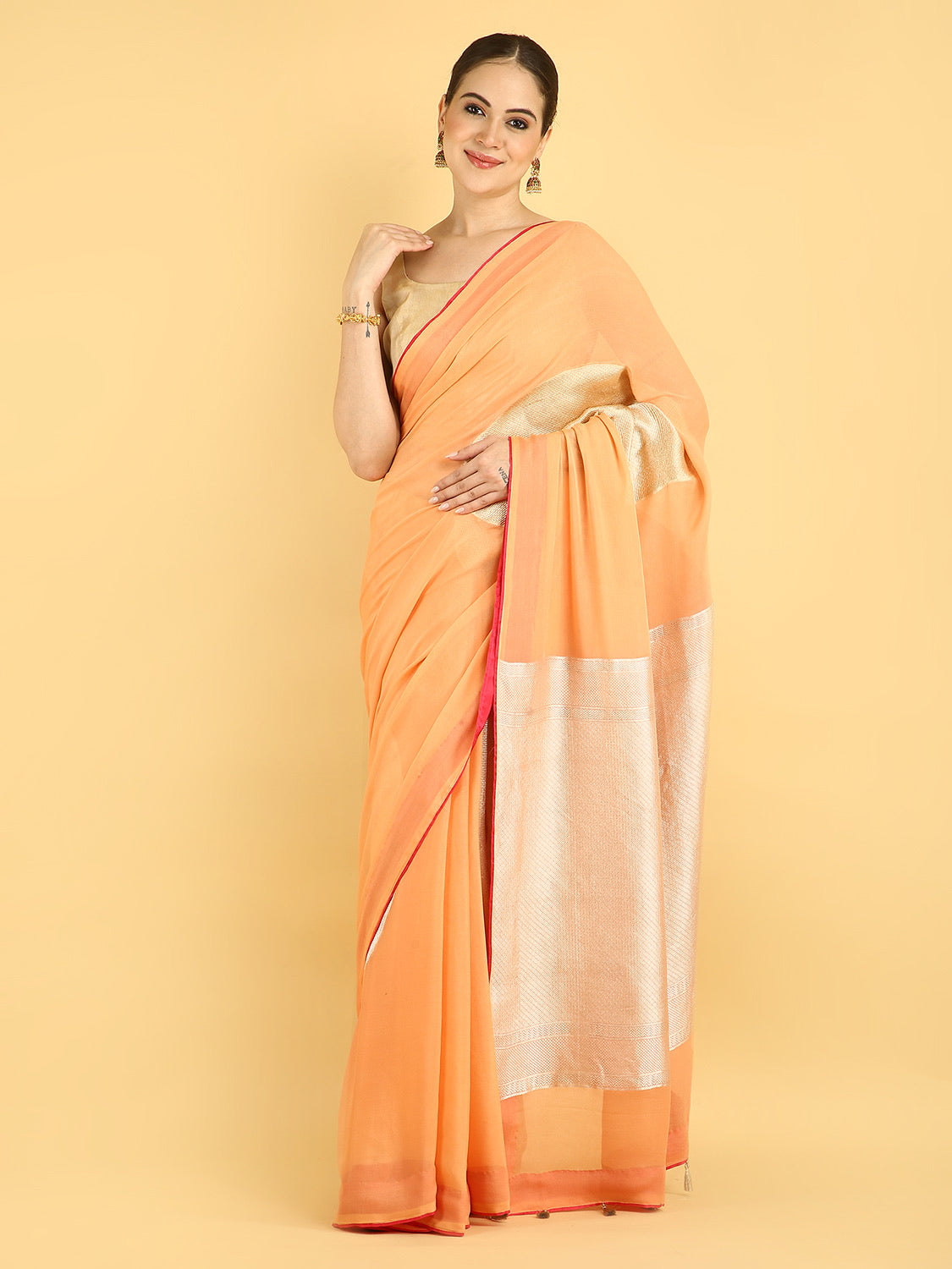 Valencia Orange Khaddi Georgette Saree