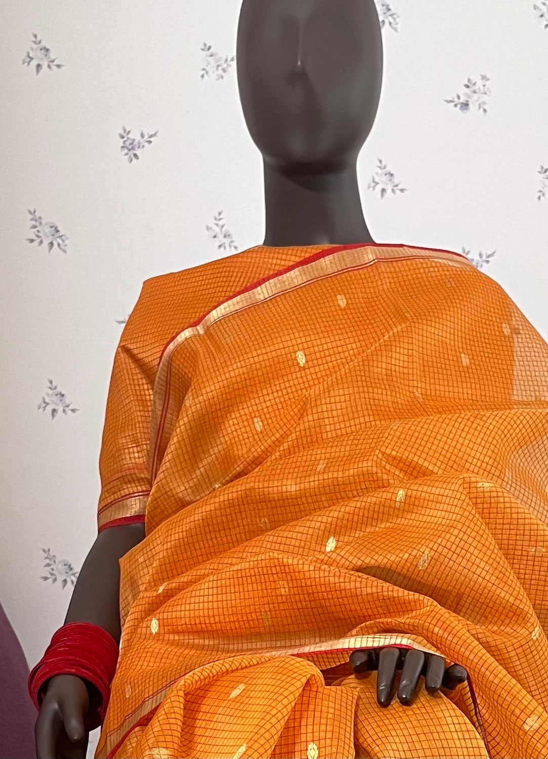 Capri Orange Checks Chanderi Saree