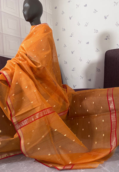 Capri Orange Checks Chanderi Saree