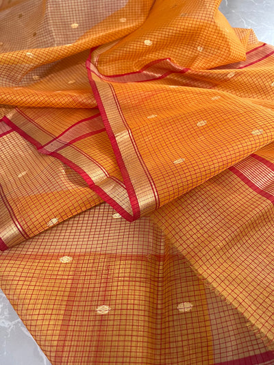 Capri Orange Checks Chanderi Saree