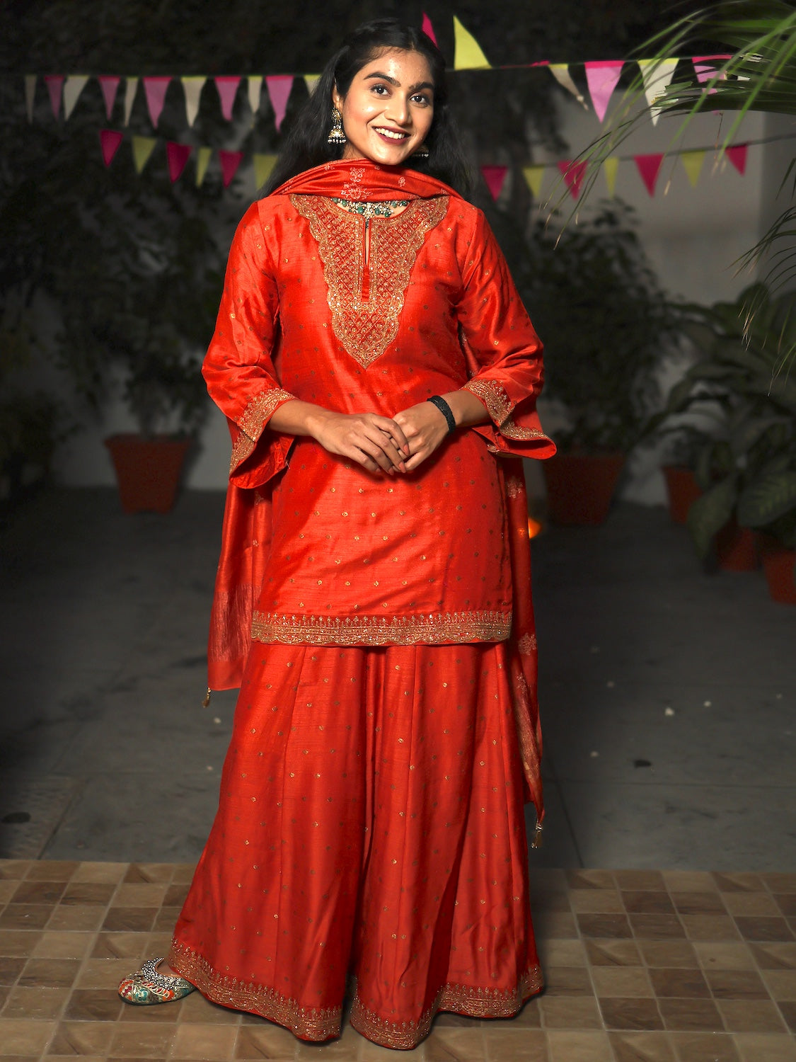 Orange Sharara 3piece Set