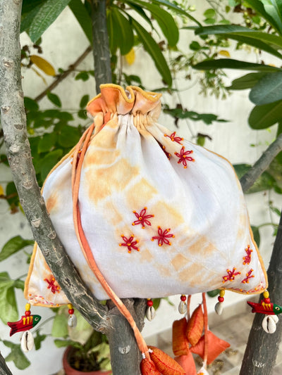 Banjaran Orange & White Cotton Potli