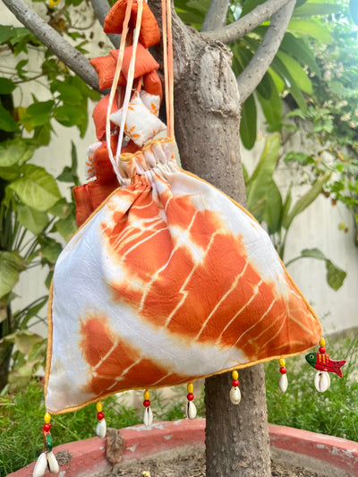 Banjaran Orange & White Cotton Potli