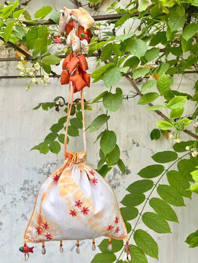 Banjaran Orange & White Cotton Potli